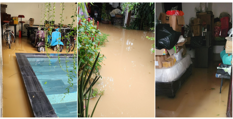 Nước ngập nhà ca sĩ Ánh Tuyết. Ảnh: NVCC