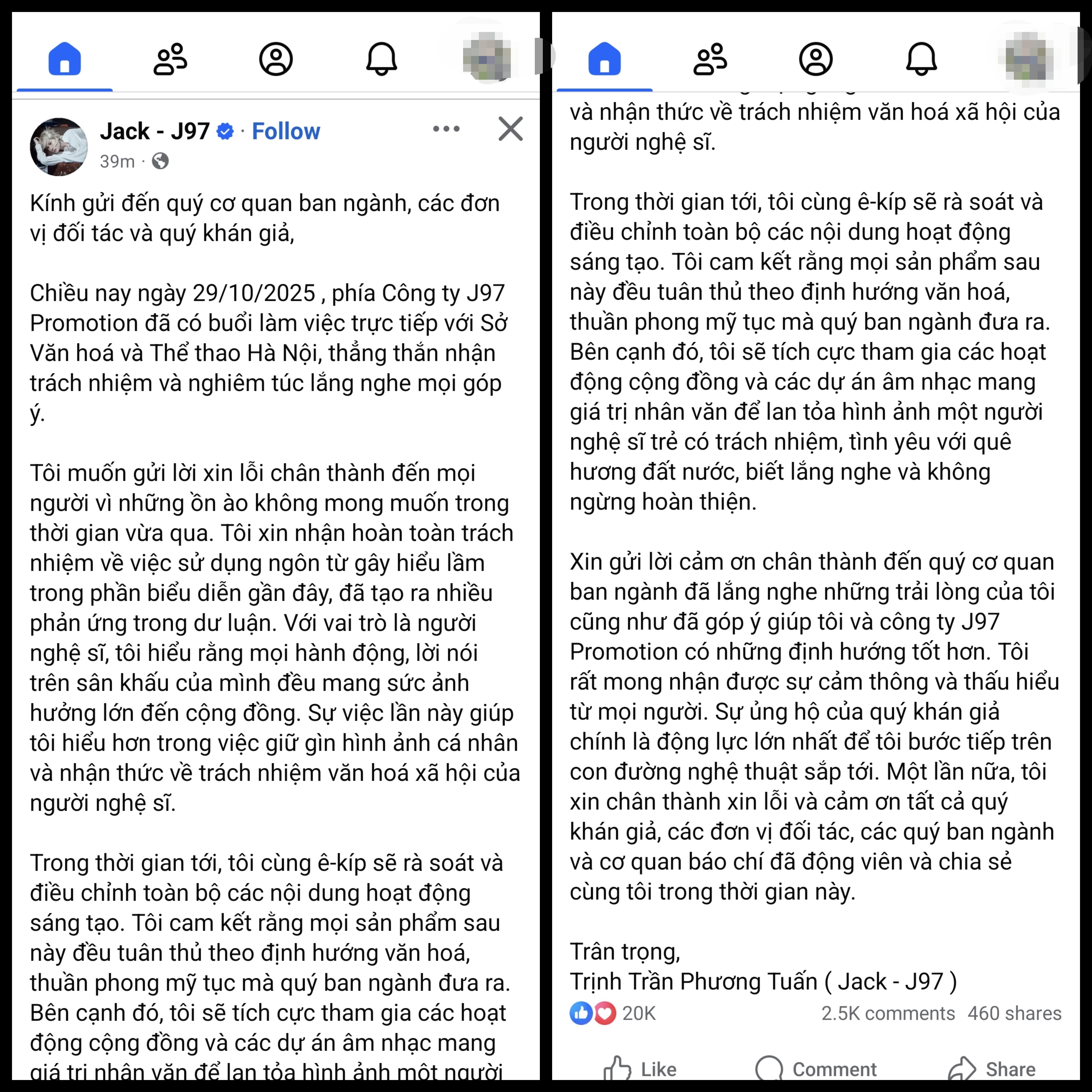 Bài đăng của Jack vào khuya 29/10. (Ảnh chụp màn hình)