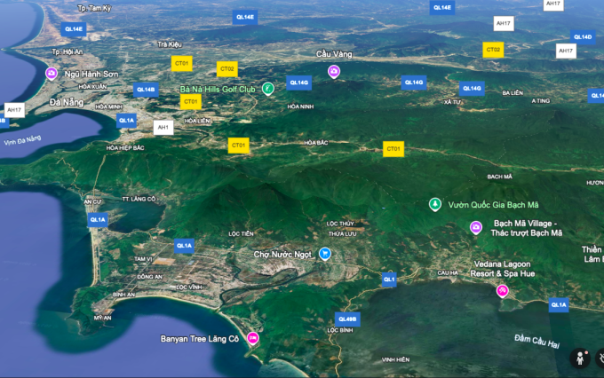 Địa hình dãy Bạch Mã. Ảnh: Google Map