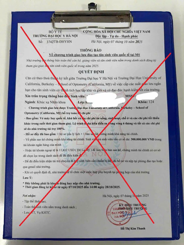 Văn bản giả mạo Trường Đại học Y Hà Nội.