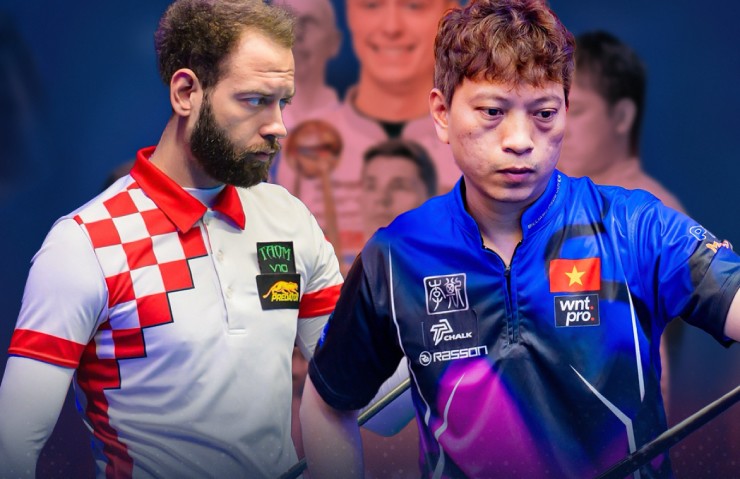 Hoàng "Sao" (bên phải) hạ&nbsp;Bartol (bên trái) với tỷ số 9-5