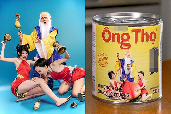 Bộ ba tái hiện nhãn hộp sữa.