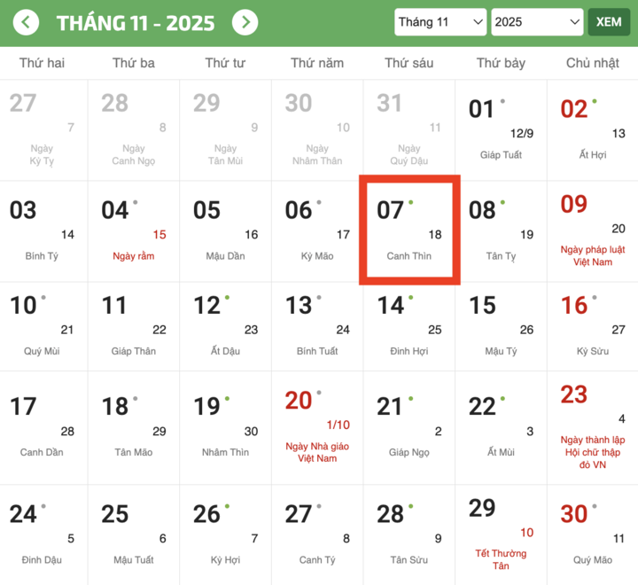 Ngày Lập đông rơi vào thứ Sáu ngày 7/11 Dương lịch.