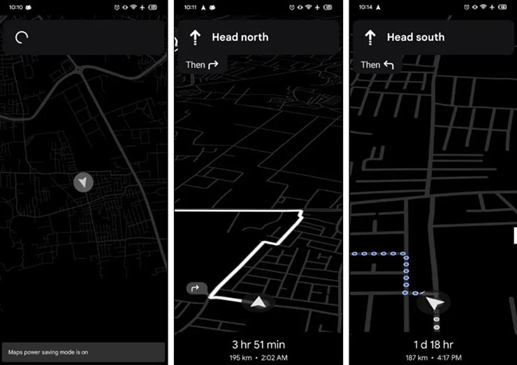 Giao diện chế độ tiết kiệm pin trên Google Maps.