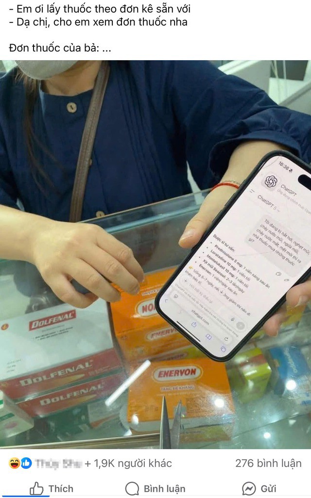Hình ảnh người đi mua theo đơn thuốc AI đang gây chú ý trên mạng xã hội những ngày gần đây.
