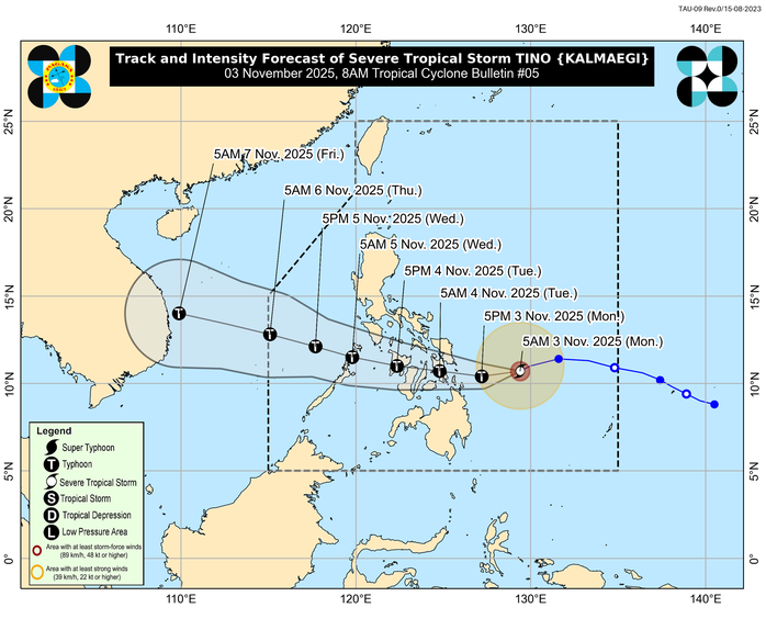 Bản đồ dự báo về đường đi của bão Kalmaegi - Ảnh: PAGASA