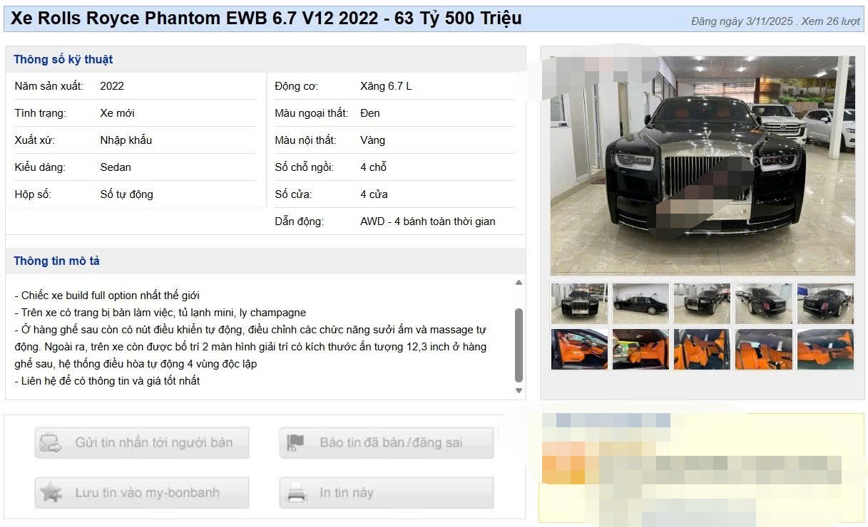 Tin rao bán xe. (Ảnh chụp màn hình)