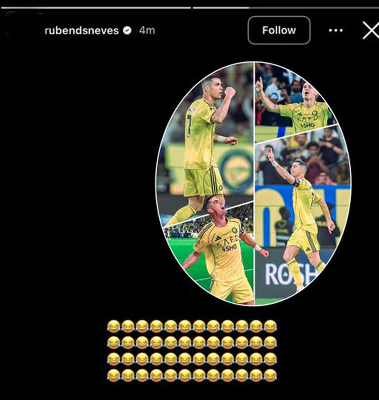 Ruben Neves cười nhạo quả penalty của Ronaldo trên Instagram