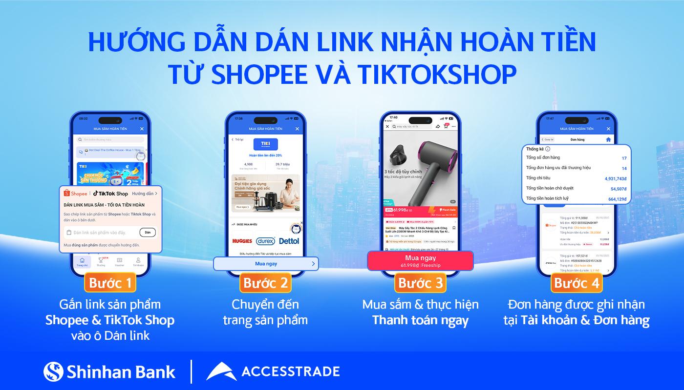Mô phỏng thao tác dán link để mua sắm và nhận hoàn tiền.