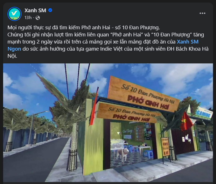 Fanpage một hãng gọi xe đăng thông báo đã ghi nhận lượt tìm kiếm liên quan “Phở anh Hai” và “10 Đan Phượng” tăng mạnh trong những ngày vừa qua.