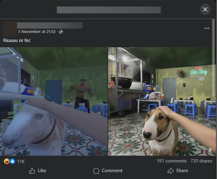 Nhân vật Mr. Gold trong game và chú chó Tam ngoài đời thực.