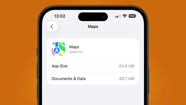 Dung lượng của Apple Maps sau khi đặt lại iPhone.