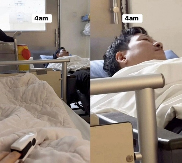 Nhã Phương phải nhập viện lúc 4h sáng khi mang thai 6 tháng, được Trường Giang túc trực chăm sóc.