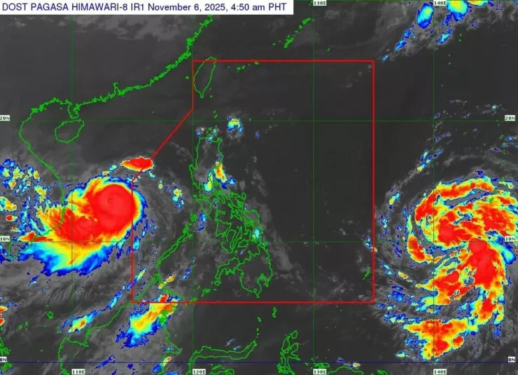 Vị trí của bão Kalmaegi (trái) và bão Fung-wong tính đến rạng sáng 6-11. Ảnh: PAGASA