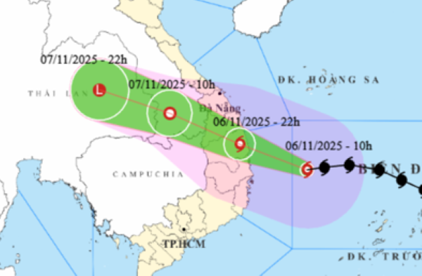 Bão số 13 Kalmaegi giật trên cấp 17, ảnh hưởng từ Nam TP Đà Nẵng - Đắk Lắk từ chiều nay 6-11 - 1
