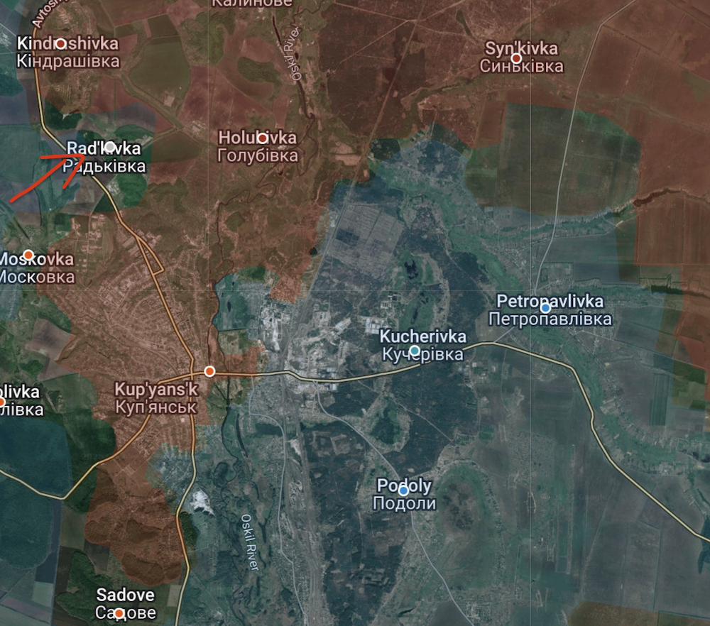 Hướng phản công của quân đội Ukraine ở mặt trận thành phố Kupiansk. Ảnh: Suriyak/X.