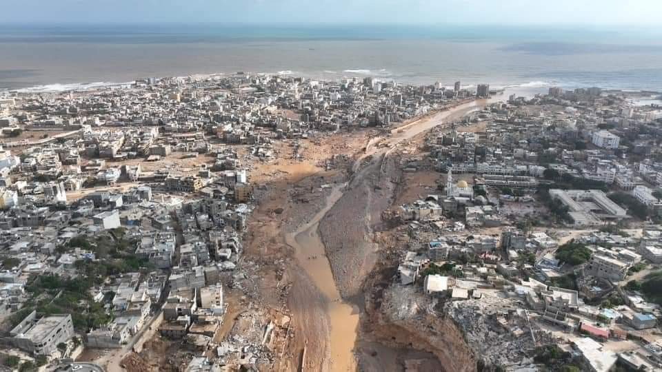 1/4 thành phố Derna bị xóa sổ trong cơn lũ dữ. Ảnh: Libyan Red Crescent Society