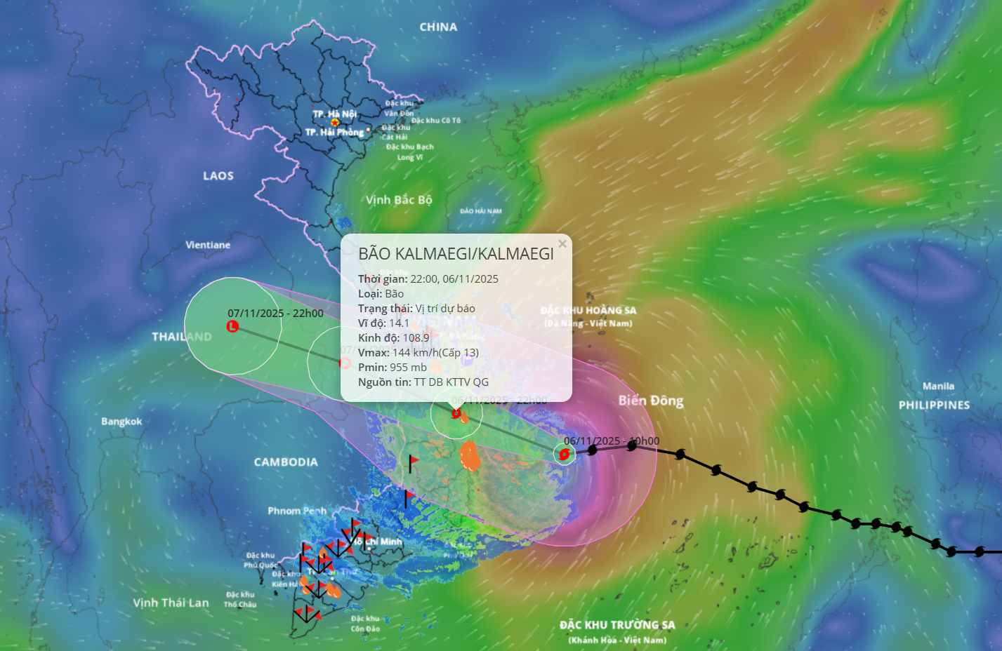 Dự báo đường đi và phạm vi ảnh hưởng của bão số 13.