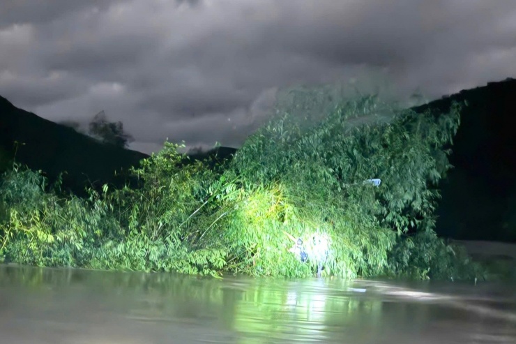 Ô tô bị cuốn trôi, 2 người bám vào bụi tre chới với giữa dòng nước - 1