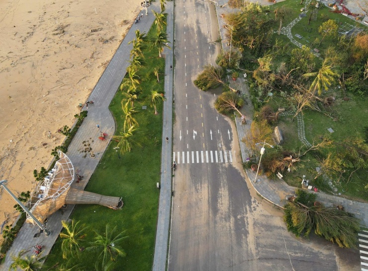 Cây cối trên hầu hết các nơi khu vực đông Gia Lai bị gãy đổ trước bão táp cấp 14.