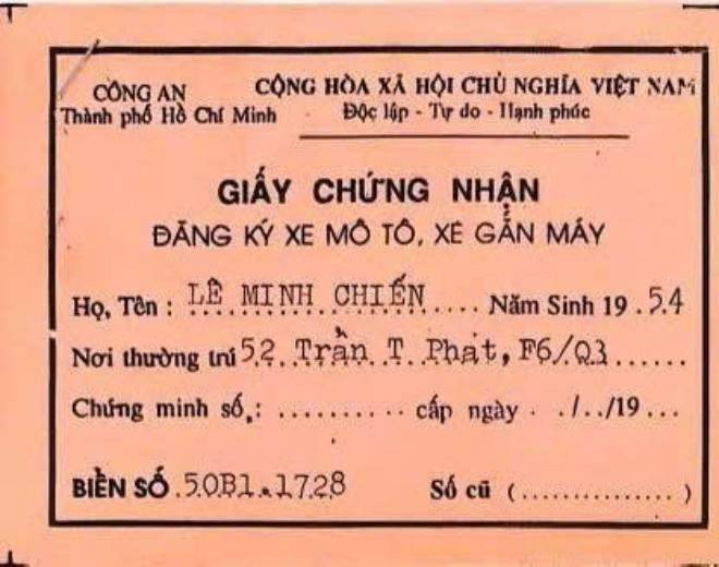 Giấy chứng nhận đăng ký xe. Ảnh NVCC