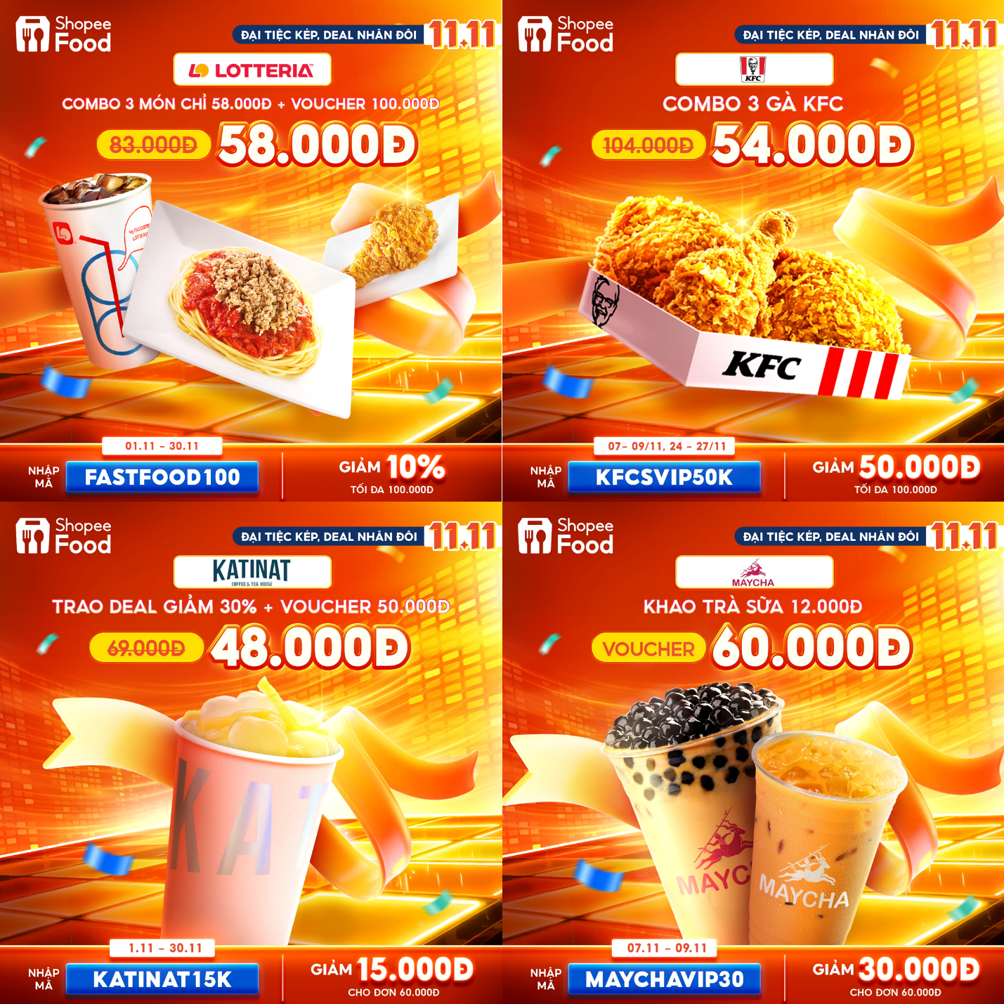 Các thương hiệu lớn mang đến những ưu đãi độc quyền chỉ có tại ShopeeFood 11.11 Đại Tiệc Kép - Deal Nhân Đôi