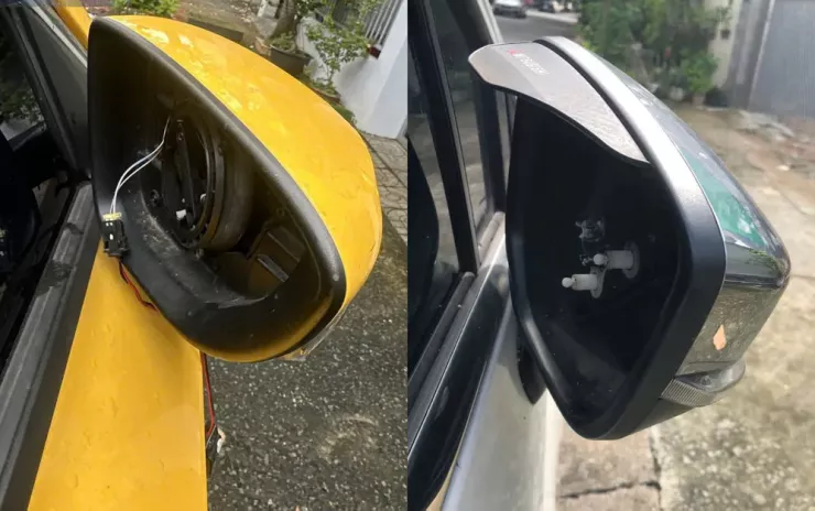 Hàng loạt xe ô tô bị bẻ gương chiếu hậu.