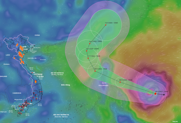 Bão Fung-Wong có kích thước khổng lồ với đường kính lên tới 1400km.