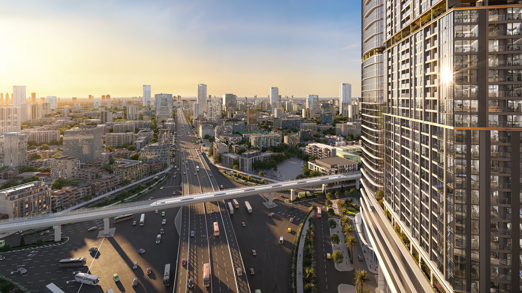 Sun Feliza Suites tọa lạc tại nút giao ngã tư Phạm Hùng – Xuân Thủy, thuận tiện “đi muôn nơi”. Ảnh: Sun Property.