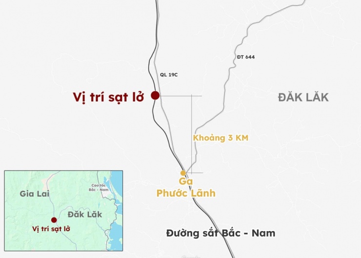 Đoạn đường sắt bị sạt lở. Đồ họa: Hoàng Thanh