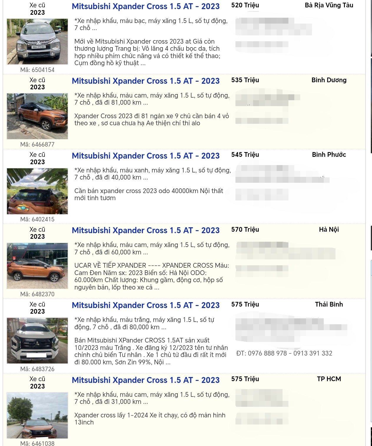 Một số tin rao bán Mitsubishi Xpander Cross 2023 cũ. (Ảnh chụp màn hình)