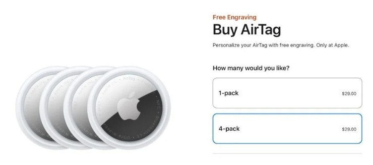 Apple đã mắc lỗi và vô tình liệt kê giá của bộ 4 AirTag là 29 USD thay vì 99 USD.