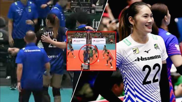 Hattaya (áo trắng) bị đau sau pha tiếp đất