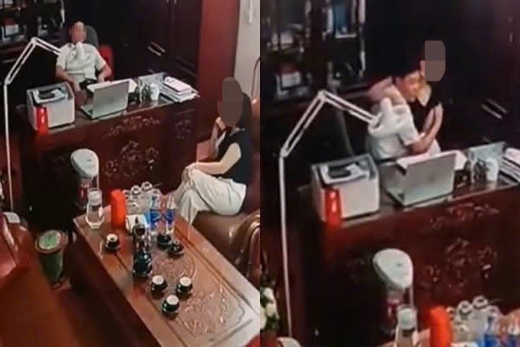 Người đàn ông xuất hiện trong loạt clip "thân mật" với nhiều phụ nữ được xác định là Chủ tịch Hội đồng Trường THPT Tô Hiến Thành. Ảnh: Cắt ra từ clip