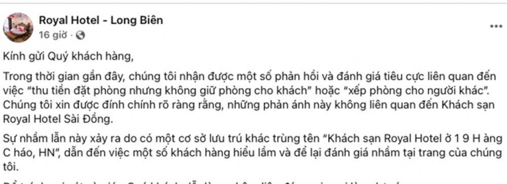 Nhiều khách sạn có tên "Royal" lên tiếng đính chính. Ảnh chụp màn hình