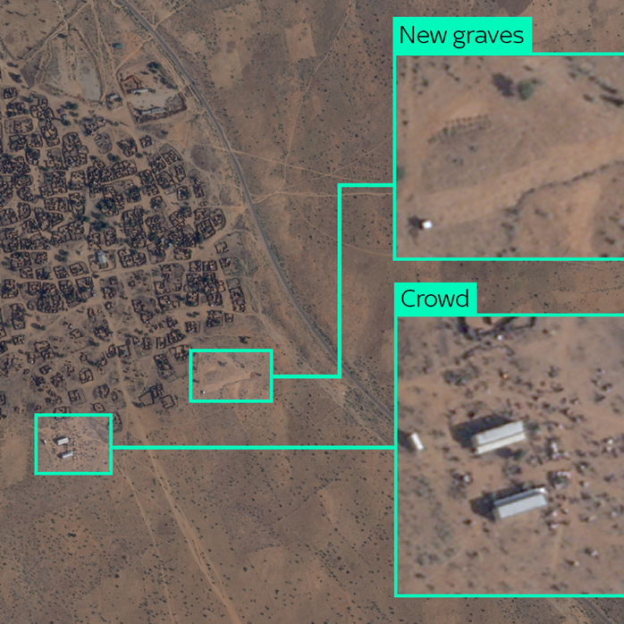 Hình ảnh vệ tinh cho thấy có những ngôi mộ mới được đắp. Ảnh: Sky News