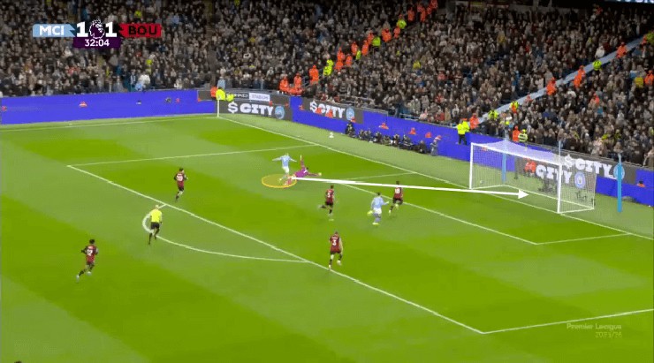 Bàn thứ 2 của Haaland vào lưới Bournemouth