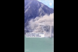 Thế giới - Khoảnh khắc sập cầu mới xây tại nhà máy thủy điện Trung Quốc