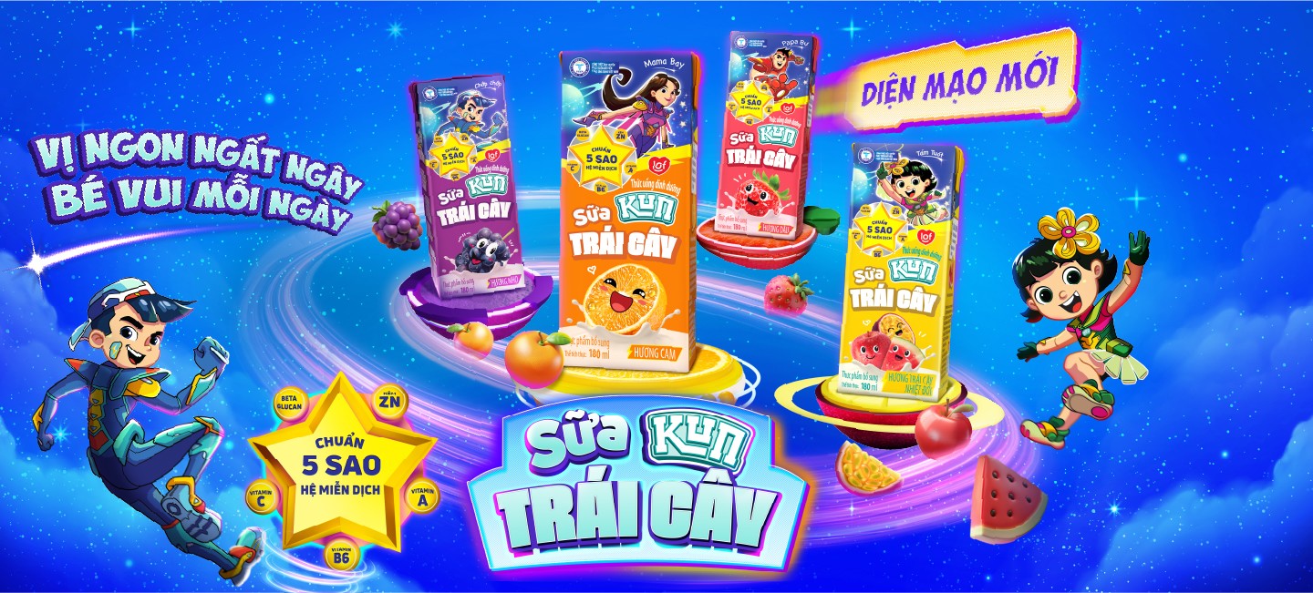 Sữa trái cây Kun được yêu thích bởi hương vị thơm ngon, bao bì bắt mắt