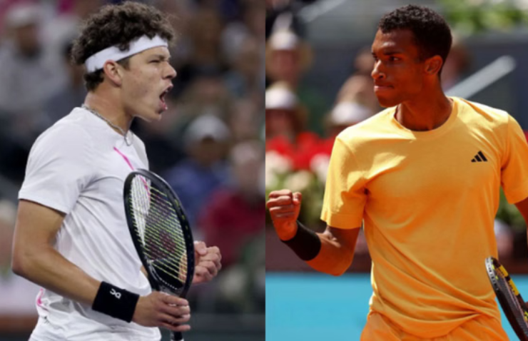 Shelton (bên trái) trận này bị đánh giá lép vế hơn so với Auger-Aliassime (bên phải)
