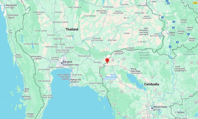 Vị trí xã O Bei Chan, tỉnh Banteay Meanchey, Campuchia (đánh dấu đỏ). Đồ họa: Google