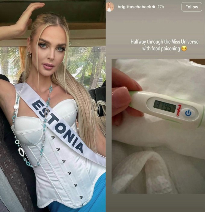 Hoa hậu Hoàn vũ Estonia bị sốt gần 38 độ.