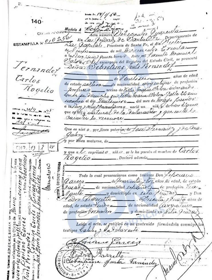 Hồ sơ của ông nội cầu thủ Facundo Garces là ông Carlos Rogelio Fernandez sinh ra ở Argentina