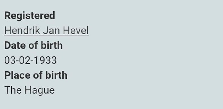 Hồ sơ cho thấy Hendrik Jan Hevel - ông nội của Hector Hevel sinh ra tại Hà Lan