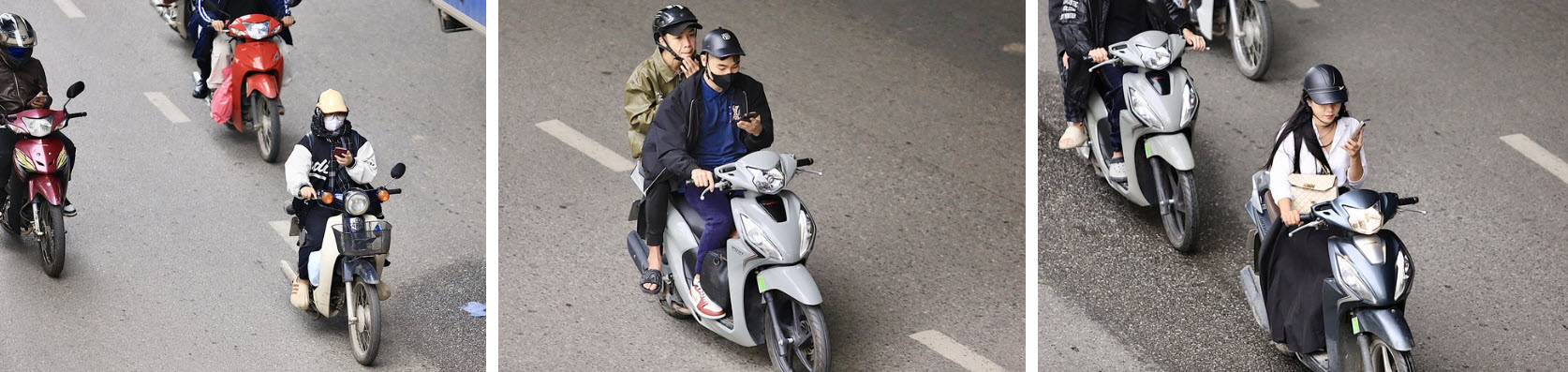 Hành vi sử dụng điện thoại di động trong khi đang điều khiển xe máy diễn ra phổ biến, dễ dàng bắt gặp và tiềm ẩn nguy cơ cao xảy ra tai nạn giao thông.