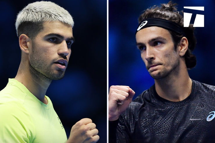 Musetti (bên phải) có sự cổ vũ của khán giả nhà nhưng Alcaraz (bên trái) thì quá khác biệt