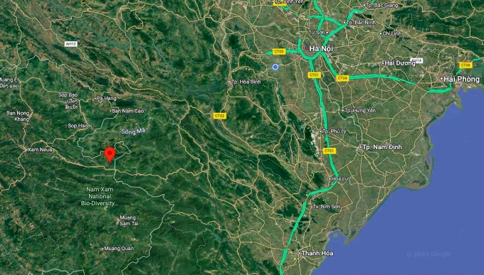 Chấm màu đỏ là vị trí động đất. Ảnh: Gmap