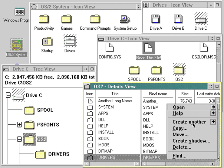 Giao diện của hệ điều hành OS/2.
