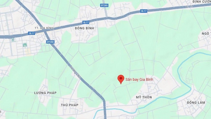 Vị trí xây dựng sân bay Gia Bình nằm cạnh quốc lộ 17 và đường 280. Ảnh: Google maps.