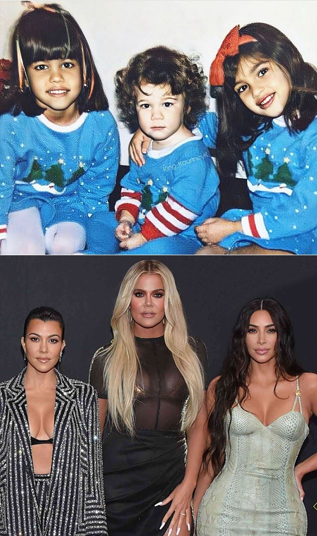 Ba chị em Kardashian (Kourtney, Khloe và Kim) lúc nhỏ và khi đã trở thành những ngôi sao truyền hình nổi tiếng.